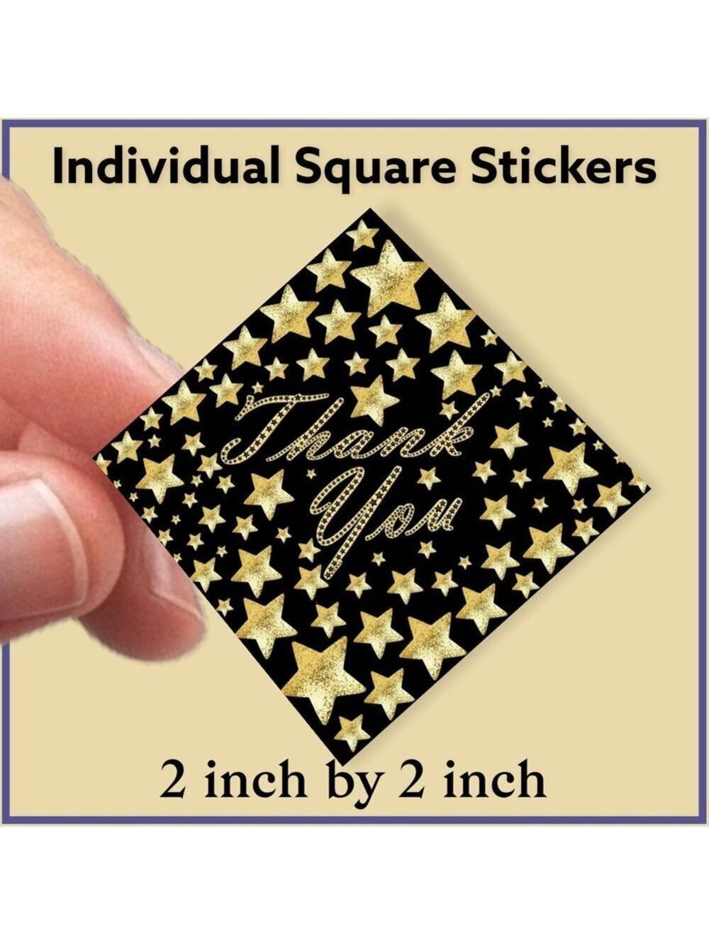 100 (2x2 Inch) Diamond Stickers, Black and Gold Star High Gloss, Thank You - Picture 1 of 2